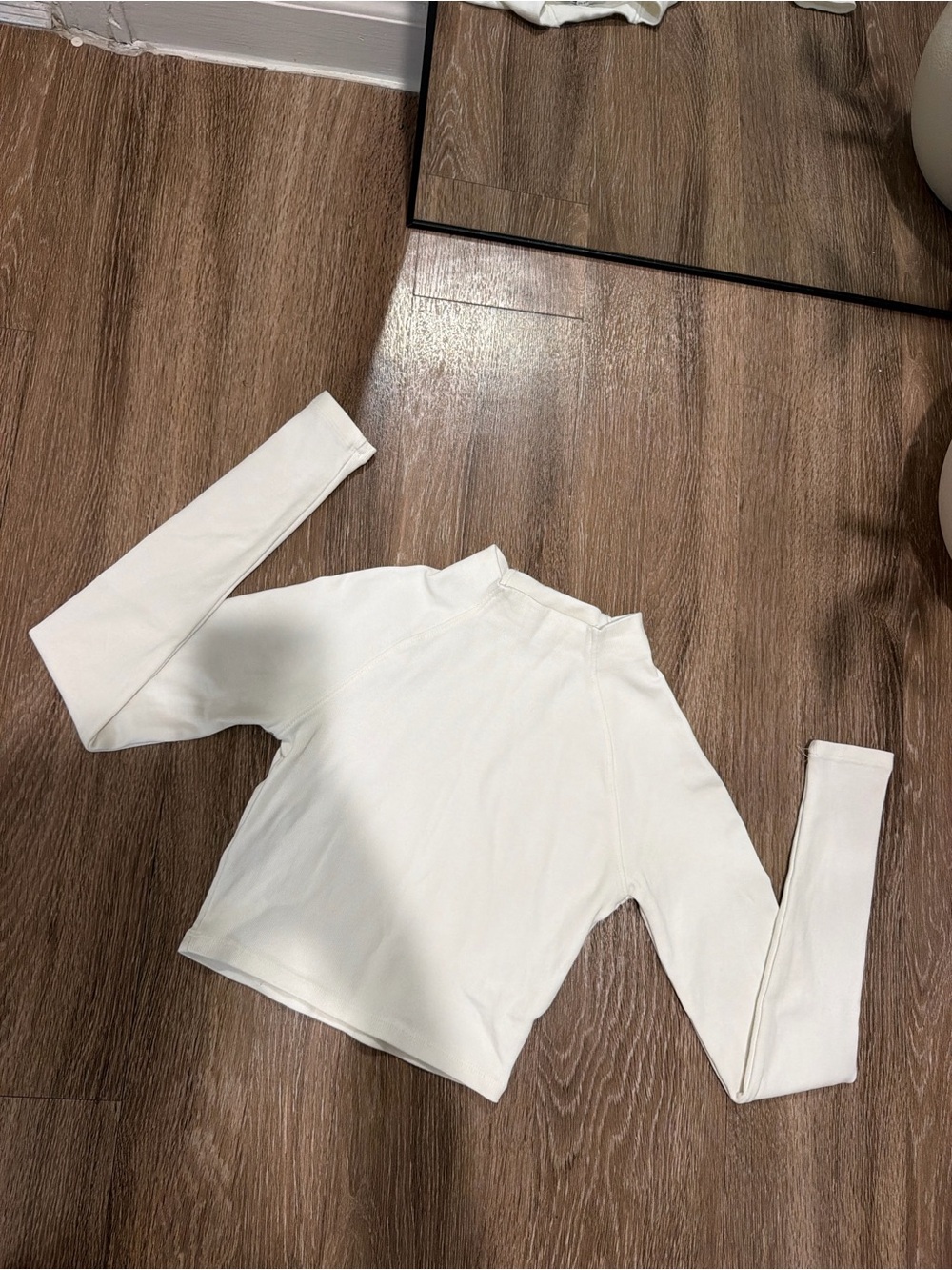 Zara Cream Long-Sleeve Crop Mock Neck Top